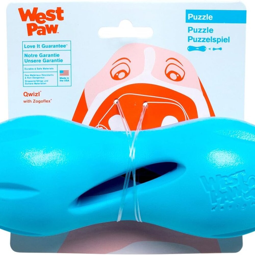 Zogoflex Qwizl Interactive Dog Toy - Large Aqua Blue Treat Dispensing Puzzle